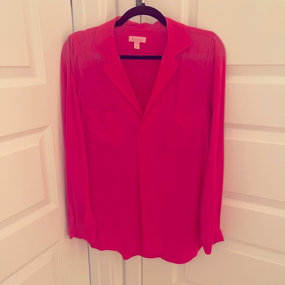 Lilly Pulitzer pink blouse with long sleeves